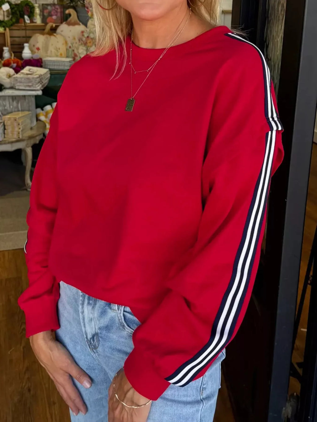 Contrast Striped Detail Varsity Sweatshirt